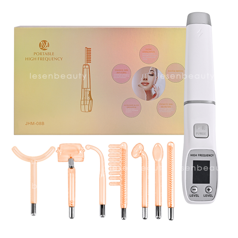 High Frequency Wand Facial Machine Neon - ダルソンバル新型高周波フェイシャルマシン、7種類のネオン＆アルゴンワンド付きスキンセラピー、しわ・ニキビ除去フェイシャルセラピーワンド（US E）