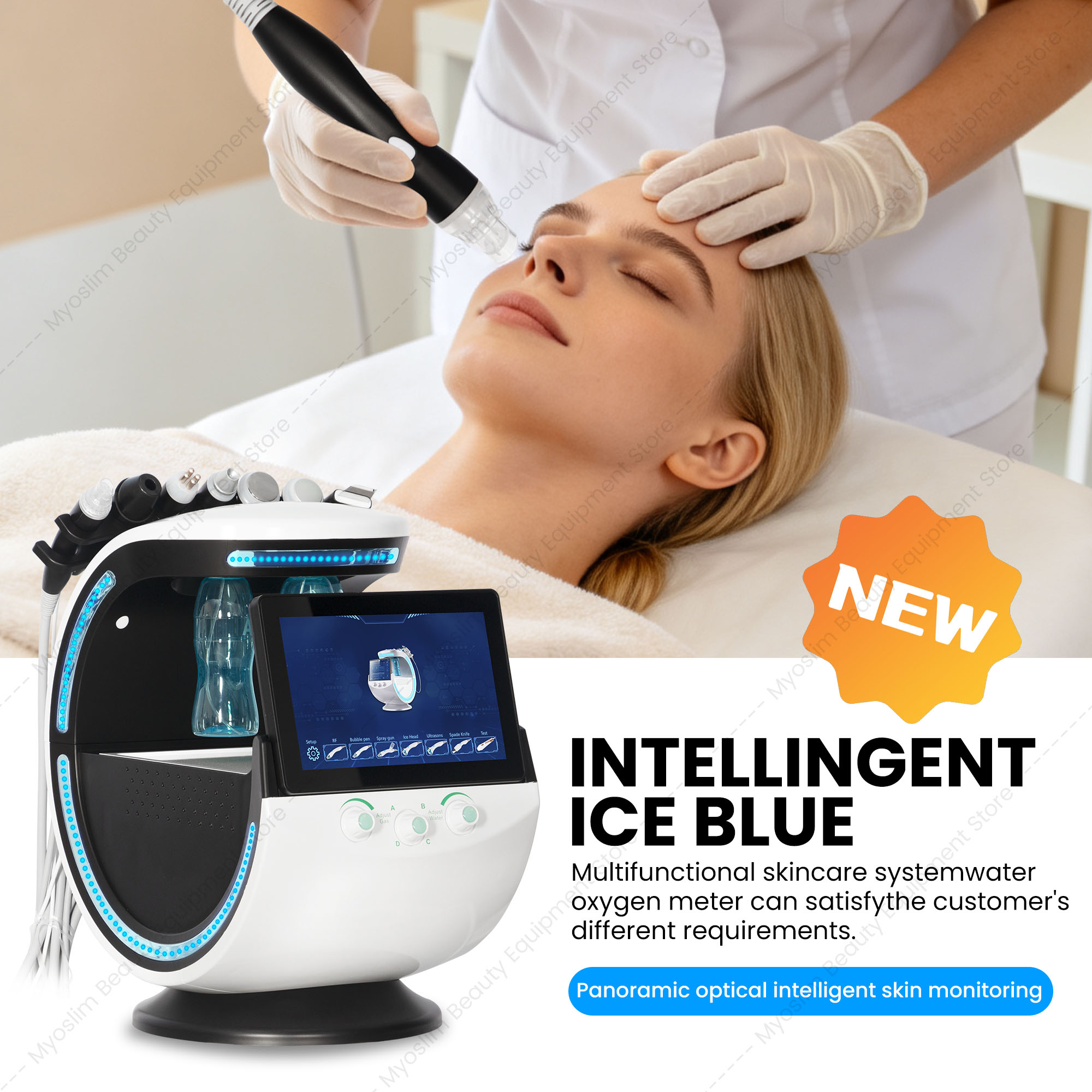 Hydro Facial Machine 7 In 1 - 7 in 1プロフェッショナルハイドロフェイシャルマシン、ディープクレンジング、黒ずみ除去、肌分析、アンチエイジングスプレーガン、アイスハンマー（美容用）