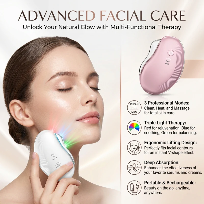 Microcurrent Face Massager Gua Sha - LEDマイクロカレント美顔器 グアシャデバイス ネック＆ボディケア スクレイピングボード フェイシャルリフティングマシン 美容ケア用
