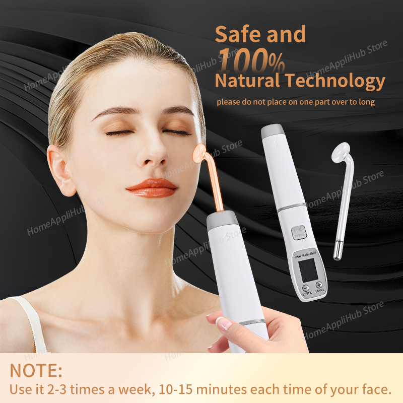 High Frequency Wand Facial Machine Neon - ダルソンバル ポータブル高周波美顔器 スキンセラピー 4つのネオン＆アルゴンワンド付き しわ・ニキビ除去 フェイシャルセラピーワンド