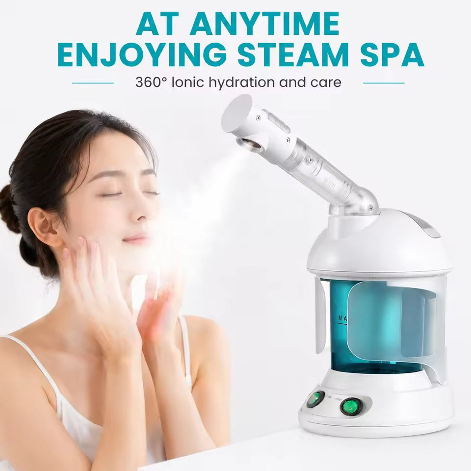 Facial Steamer Nano Ionic Hot Mist - プロ仕様の電気式イオンナノ加湿機能付き、持ち運び可能なセラミック製ホットミストオゾンフェイシャルスチーマー。深層クレンジングと加湿機能を備えています。