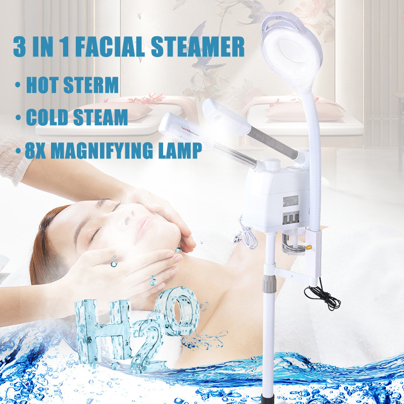 3 in1フェイシャルスチーマー8x LED拡大鏡付きホット - Facial Steamer Nano Ionic Hot Mist のレビューと価格