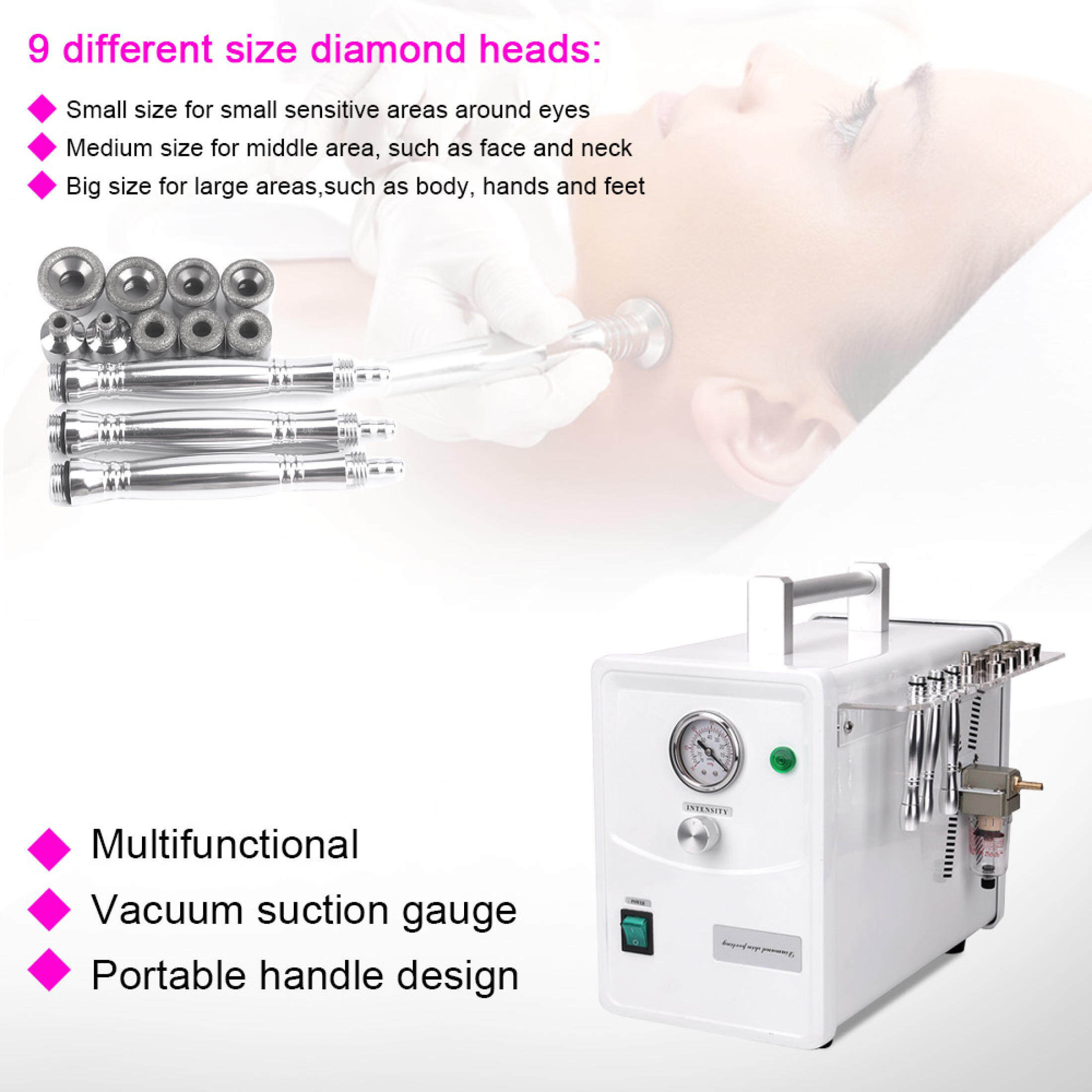 ポータブルスキンマイクロダーマブレーションマシン 3 in  - Diamond Microdermabrasion Machine 3 In 1 のレビューと価格