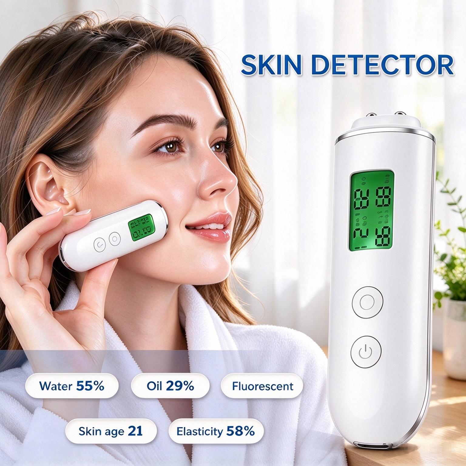 ミニデジタル肌分析器。顔の肌の水分量と油分量を測定し、肌の水 - Skin Moisture Analyzer Digital Detector のレビューと価格