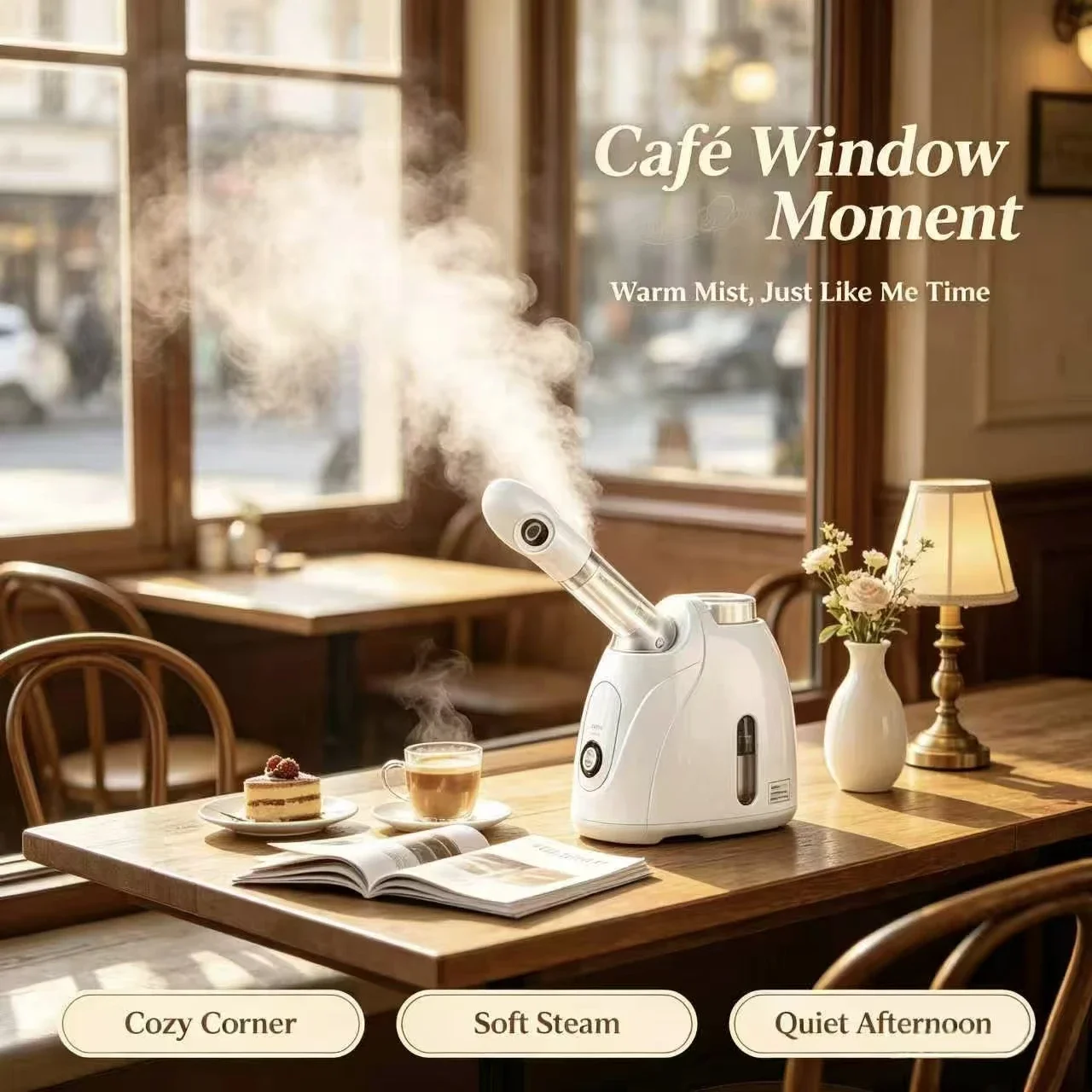 携帯式ナノイオン美顔スチーマー。温かいミストで毛穴の奥まで洗 - Facial Steamer Nano Ionic Hot Mist のレビューと価格