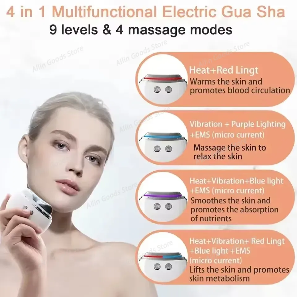 加熱式EMSマイクロカレントかっさマッサージ器、カラーライト - Microcurrent Face Massager Gua Sha のレビューと価格